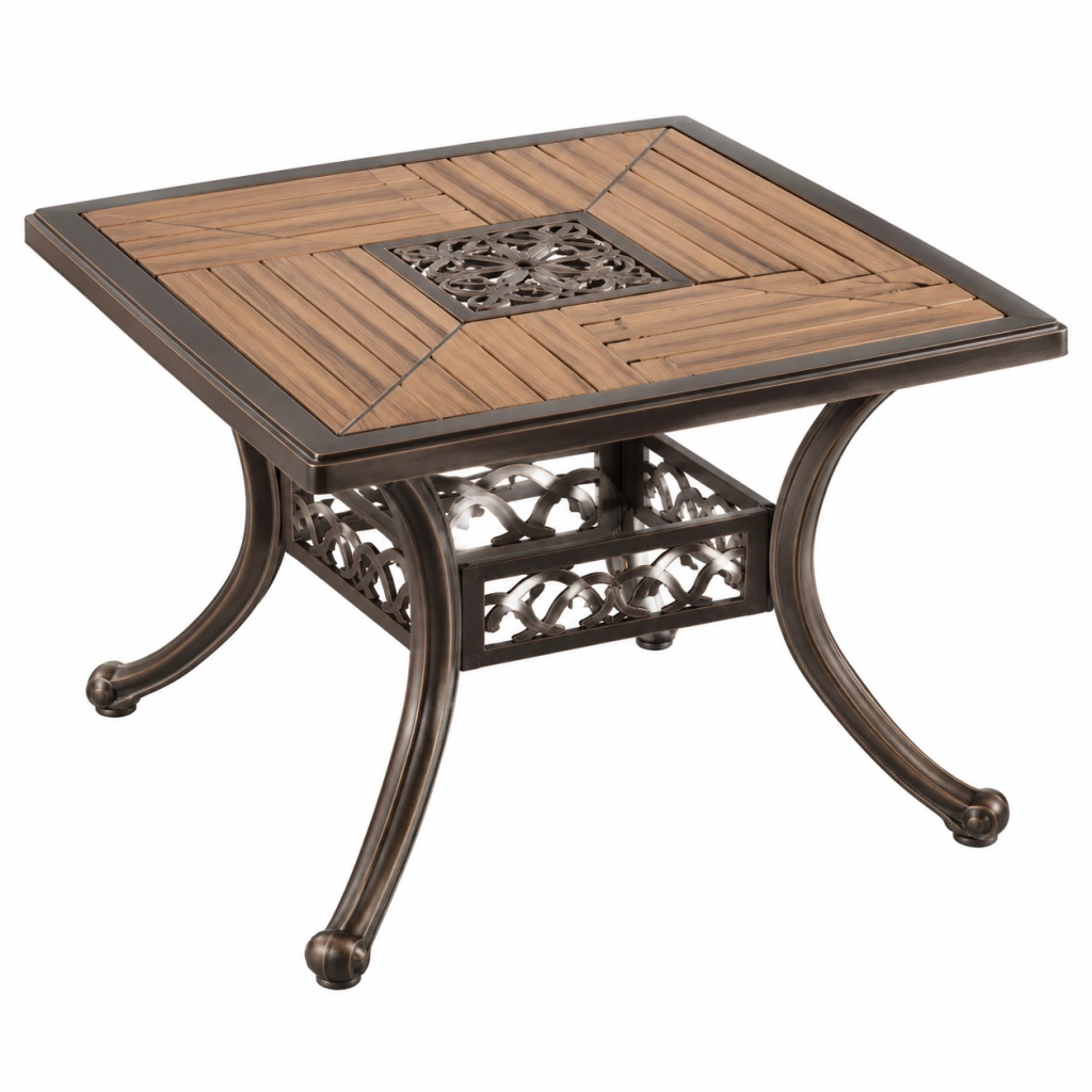 Gartentisch 100 x 100 x 74 cm Holz Metall Braun Bronze Klassisch