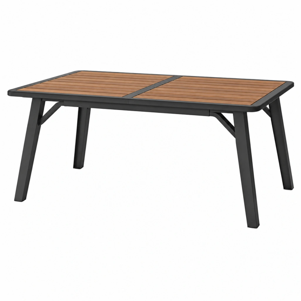 Gartentisch 180 x 90 x 75 cm mit Holzleisten und Metallgestell in Braun Schwarz
