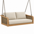 Hängesofa 160 x 75 x 70 cm aus Holz in Naturbraun mit beigen Textilpolstern für den Außenbereich