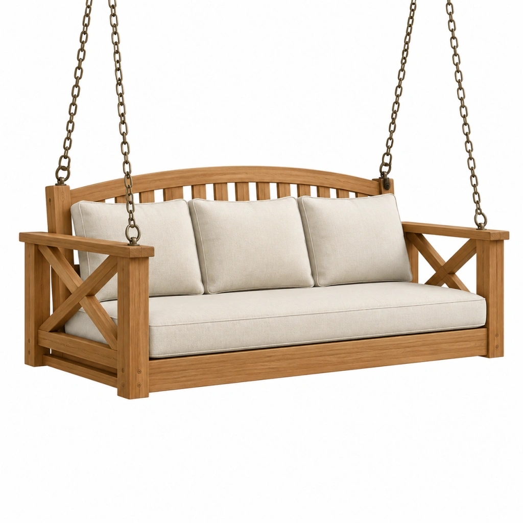 Hollywoodschaukel 160 x 70 x 75 cm Holz Creme mit Kettenaufhängung für den Außenbereich
