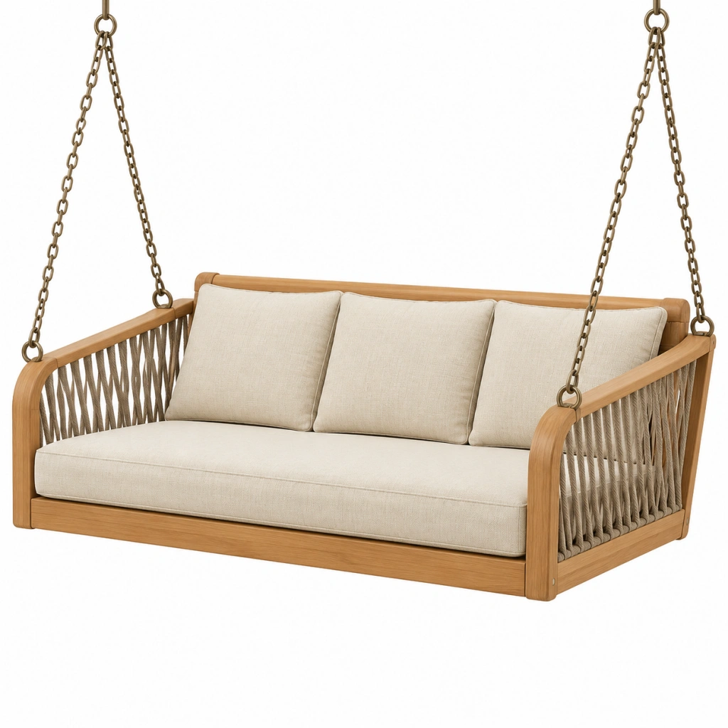 Schaukelsofa 180 x 75 x 75 cm Holz Beige für den Außenbereich mit Seilgeflecht