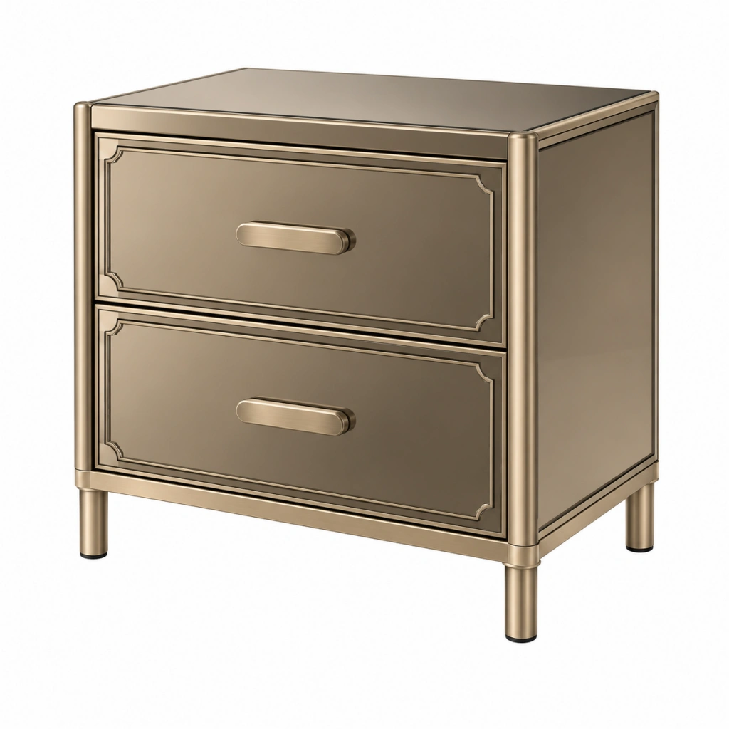 Nachttisch 50 x 40 x 60 cm aus Metall in Bronze mit 2 Schubladen klassischer Stil