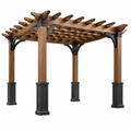 Gartenpergola 300 x 300 x 240 cm aus Holz Braun mit Metallbeschlägen im klassischen Lamellendesign