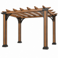 Gartenpergola 300 x 300 x 250 cm aus Holz und Metall in Braun Schwarz mit Lamellendach