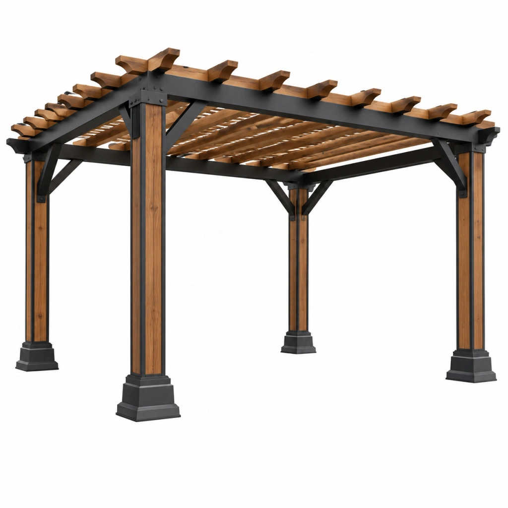 Pergola 300 x 300 x 250 cm Holz Braun Schwarz - offene Lamellenkonstruktion für Garten