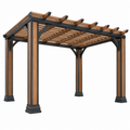 Gartenpergola 300 cm x 300 cm x 250 cm aus Holz und Metall in Braun Schwarz mit offenem Lamellendach