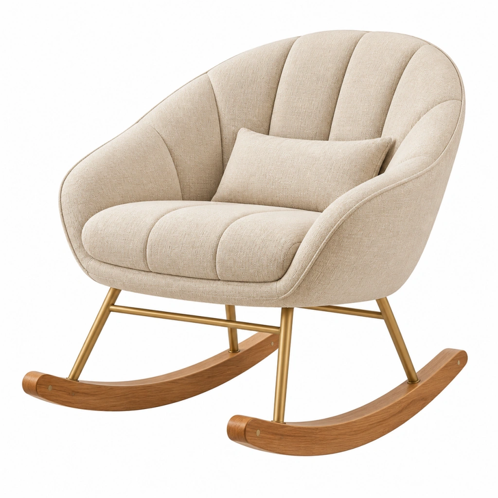 Schaukelstuhl 85 x 95 x 100 cm Beige Stoff mit Holz und Metallgestell gepolstert