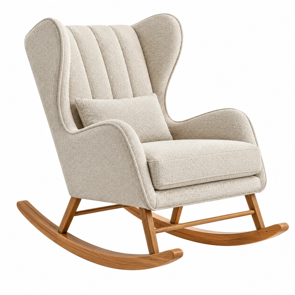 Schaukelstuhl 80 x 95 x 105 cm Textil Creme Holz - gepolsterter Relaxsessel