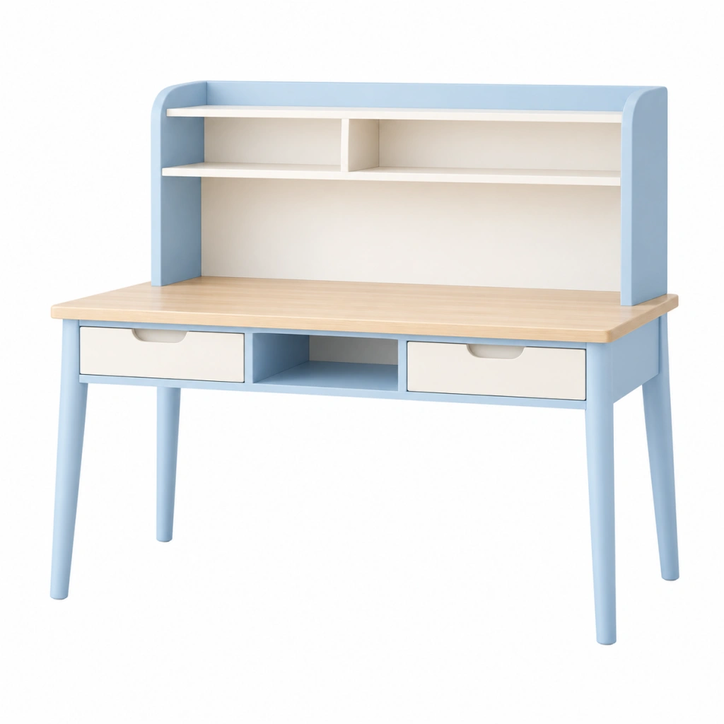 Kinderschreibtisch 100 x 55 x 110 cm aus Holz Hellblau Natur mit Regal und Schubladen im skandinavischen Stil