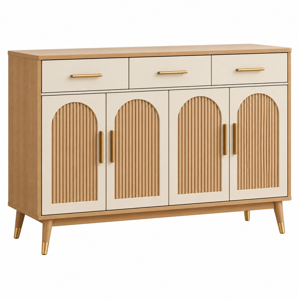 Sideboard 160 x 40 x 90 cm Holzoptik Creme mit 3 Schubladen und 4 Türen