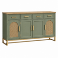 Sideboard 160 x 40 x 90 cm Holz Grün mit Rattan und Schubladen