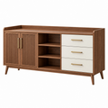 Sideboard 160 x 40 x 80 cm Holzwerkstoff Nussbraun Cremeweiß mit Schubladen und Lamellentüren im Mid Century Stil