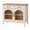 Sideboard 100 x 40 x 85 cm aus Holzwerkstoff in Creme und Natur mit Glastüren im Retro-Stil