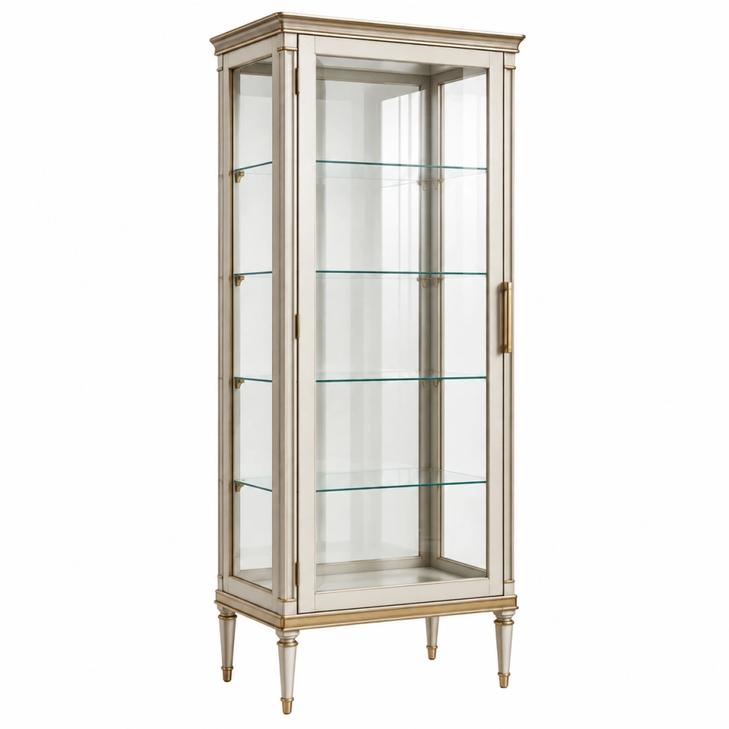 Vitrine 80 x 40 x 180 cm aus Glas und Holz in Weiß Gold klassisch mit Glastür