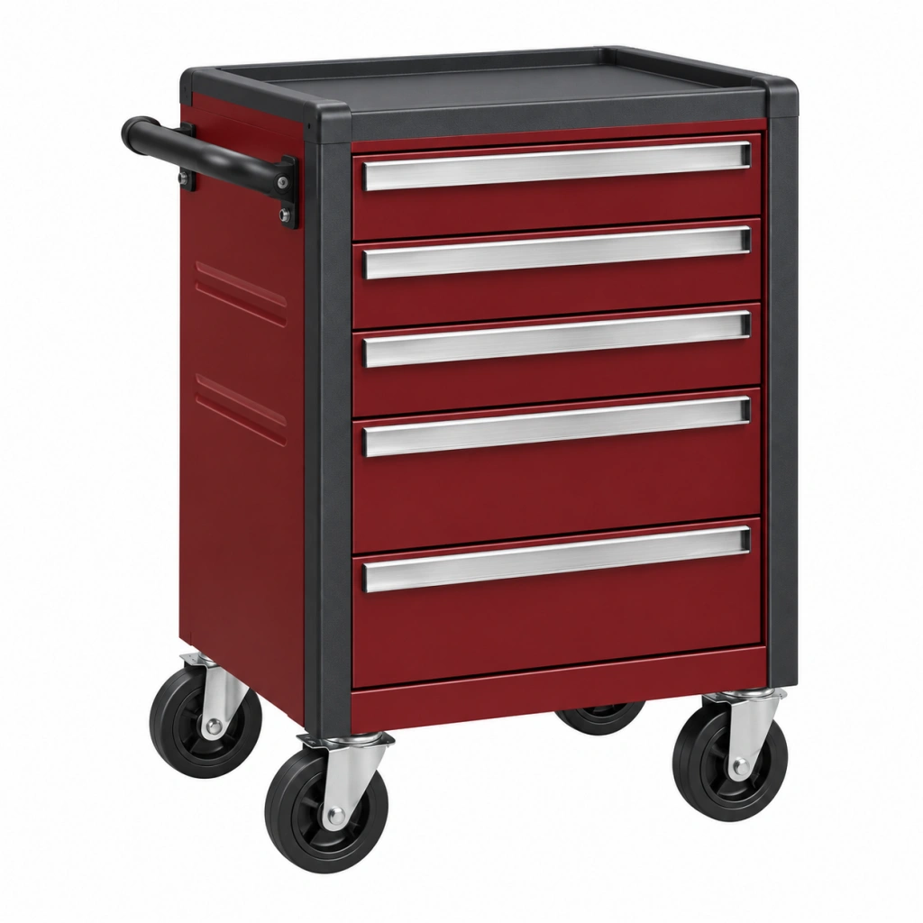 Werkzeugwagen 77 x 46 x 97 cm Stahl Rot Schwarz mit 5 Schubladen