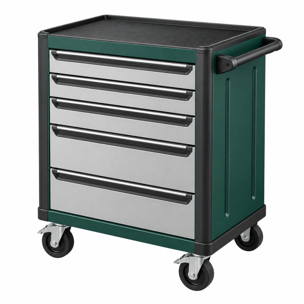 Werkzeugwagen 78 x 46 x 95 cm aus Stahl Grün Grau mit 5 Schubladen und Rollen