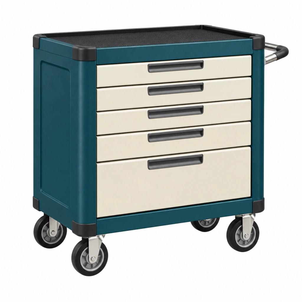Werkstattwagen 75 x 50 x 95 cm Metall Kunststoff Blau Creme mit 5 Schubladen und Rollen