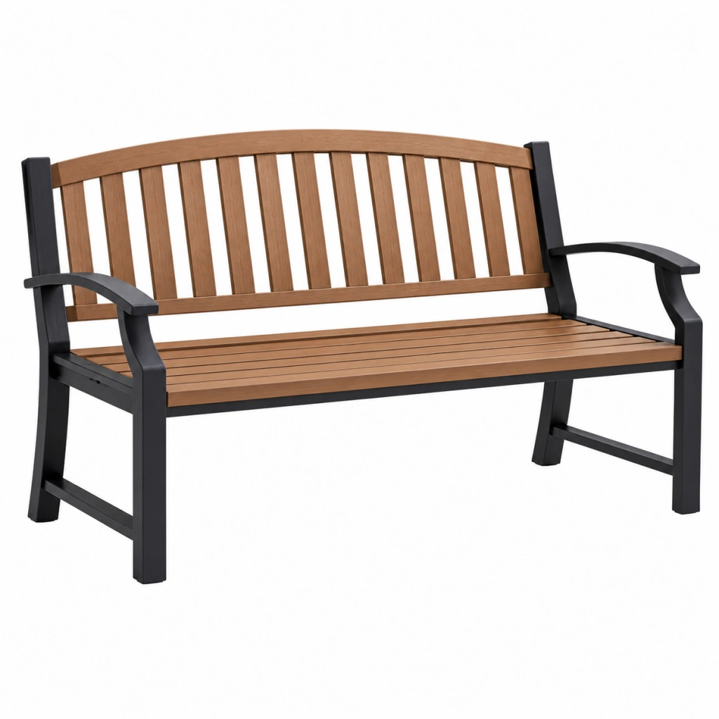 Gartenbank 120 x 63 x 88 cm Braun Schwarz Holz Metall mit Armlehnen