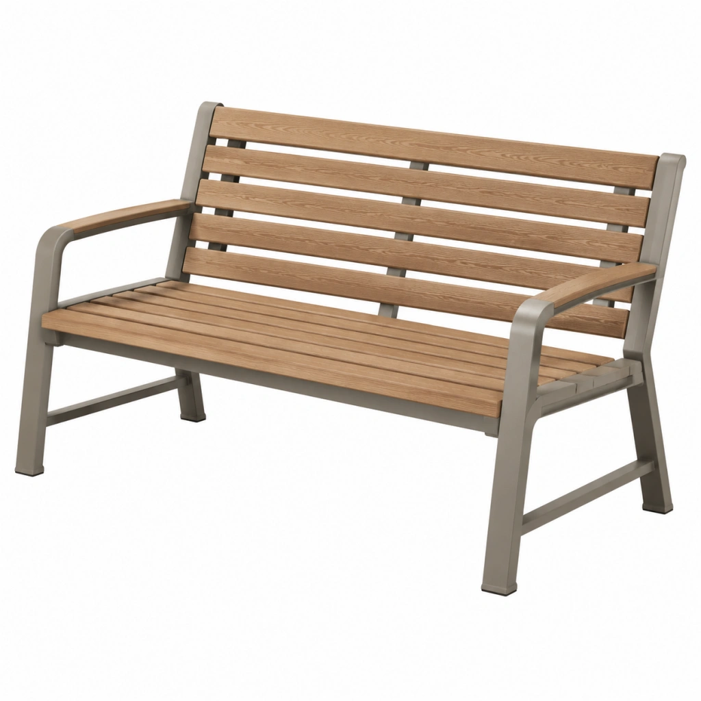 Gartenbank 120 x 65 x 85 cm Holz und Metall Braun Grau mit Armlehnen