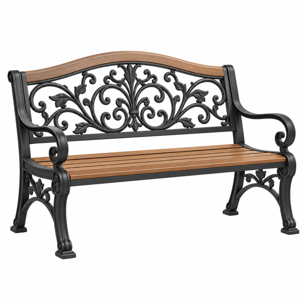 Gartenbank 122 cm Metall und Holz Schwarz Braun - 2-Sitzer im klassischen Stil