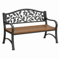 Gartenbank 122 x 62 x 89 cm Metall Holz Schwarz Braun mit Blattmuster